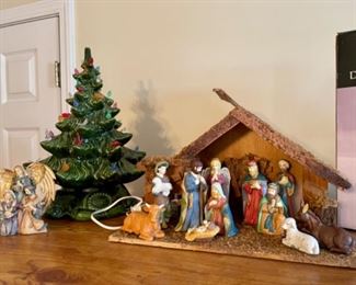ceramic Christmas tree, nativity set