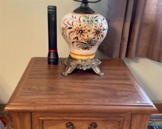 solid wood end table, Italian lamp