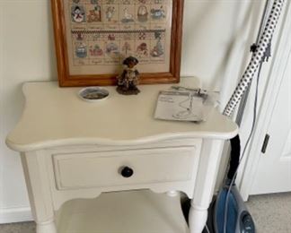 white nightstand, clothes steamer