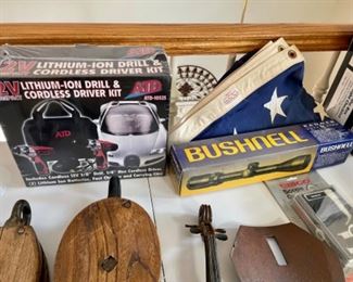 pulleys, cloth flag, scope, cordless driver kit