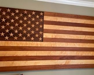 Custom handmade solid wood American flag wall art.
