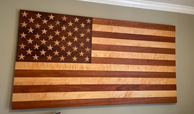 Custom handmade solid wood American flag wall art.
