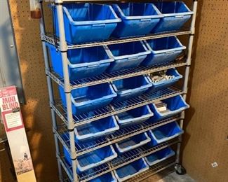 This rolling shelf and it’s bins will organize your shop in no time.