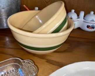 Beautiful green and white banded yellow ware bowls.