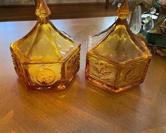 Amber glass covered dishes