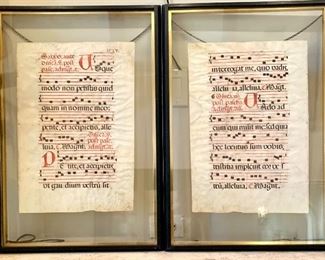 Illuminted manuscript Gregorian chants mounted in floating frames