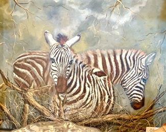 Oil on canvas Zebra painting signed Steele