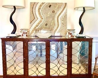 John Richard buffet with mirrored front and top.  John Richard tusk lamps