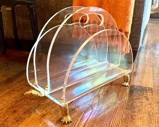 Maitland Smith acrylic and brass tortoise magazine holder