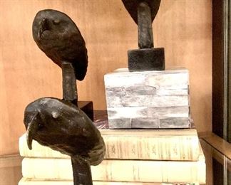 Six decorative iron owl sculptures