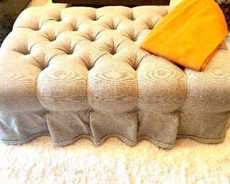 Large tufted linen ottoman