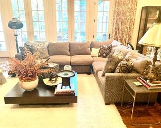 Large square mahogany contemporary coffee table, 