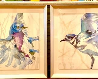 Pair of large framed bird prints 