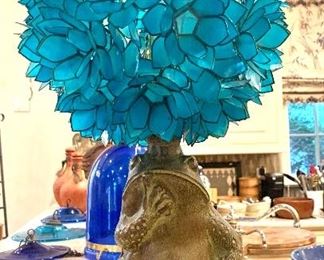 Whimsical iron frog and lily pad shade lamp