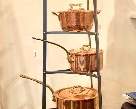 Ruffoni and Manviel copper pots and Enclume 8 tier stand 