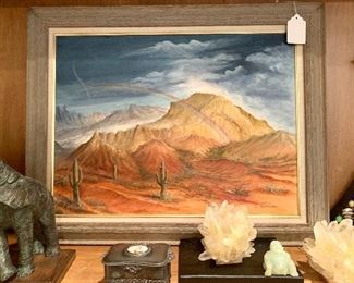 Oil on canvas desert mountain scene signed Christensen