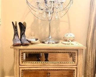 Pair of Foucoult's Orb  crystal & nickel table lamps (Restoration Hardware)