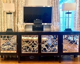 Hooker ebony mirrored front buffet (105" x 20"