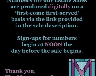 Electronic Numbers Estate Sale Information