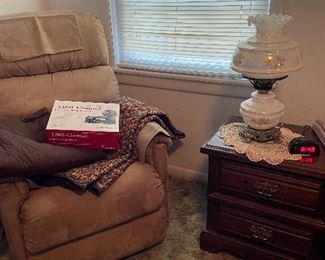Recliner, bedside table, GWTW lamp
