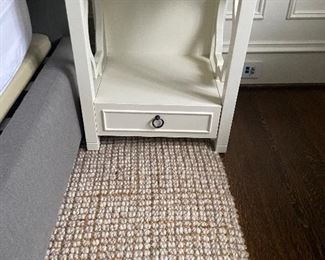 One of a pair of Pottery Barn Teen Elsie bedside tables.  Creamy white.  Each is 20.5" x 16"d x 23.5"h. $800 new plus shipping and tax.  Take home immediately. $480 for the pair.  Rug sold in its own photo.
