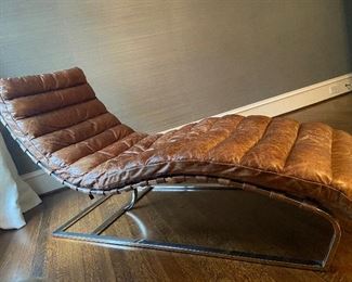 Restoration Hardware Leather and chrome lounger 24"w x 60"d x 33"h.  $1600