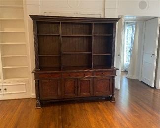 Two piece console bookcase piece.  78"w x 17"d x 77"h. $480. Storage workhouse with class.  Two drawers will house files.