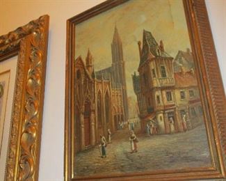 19th century town scene of Strasburg, Germany, signed A. Pierenz