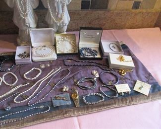 14k gold, Mignon Fiaget, 18k over sterling silver, sterling silver, cultured pears, fossil watches, and semi-precious gems