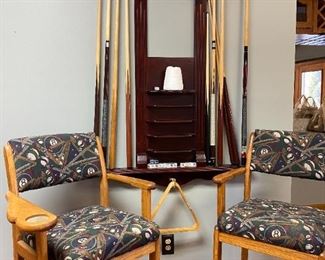 Bar stools and pool cues
