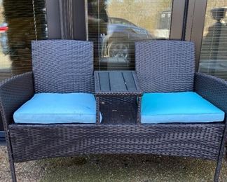 Outdoor wicker bench
