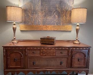 Antique Jacobean Oak Sideboard Buffet 