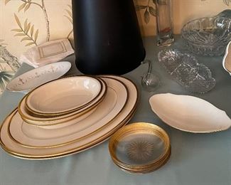 Lenox “Tuxedo” China Set 24K Rim Serving Platters, Noritake Bowl