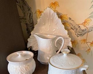 Lenox Country Flower Sugar & Creamer, Lenox Cottage Leaf Condiment Jar