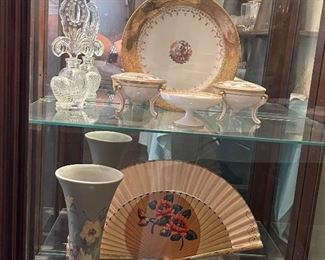 Hand Painted Nippon Dishes, Edgewood 24K Plate, Perfume Bottle, Lladro Bear Figurine, Weller Vase