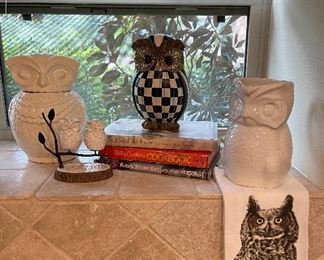 Owl Pitchers, Cookie Jars, McKenzie Childs Owl, & USA Owl Pitcher