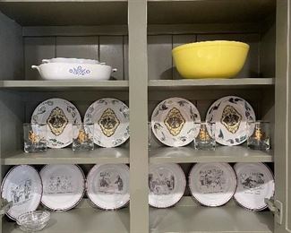 Restoration Hardware Snack Plates, Pyrex, Corning Ware, Gold Embossed Owl Glasses