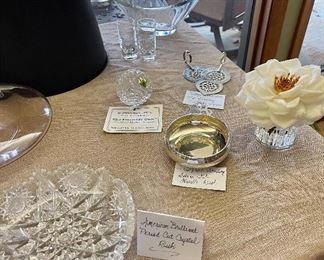 American Brilliant Period Cut Crystal Dish,  Newport Sterling Silver Tab Handle Dish, Waterford Crystal Baseball Rice University Owls-2003 NCAA Baseball Championship Numbered Limited Edition Paperweight, Vintage Silverplate Pie/Cake Server, Ceska Crystal Bowl