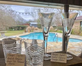 Waterford Crystal “Spirit of America”Double Old-Fashion Glasses and Champagne Flutes