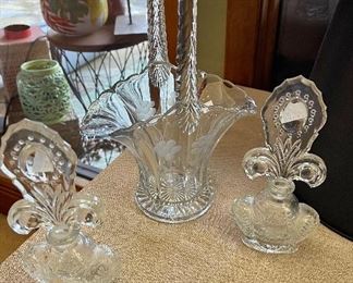 Vintage Crystal Bridal Basket, Vintage Crystal Perfume Bottles