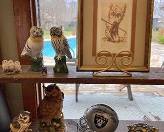 Signed/Numbered Owl Golfer “The Pro “,  Howie Long #75 Oakland Raiders Signed Mini Football Helmet, Owl Figurines By Lefton,  Signed Italy