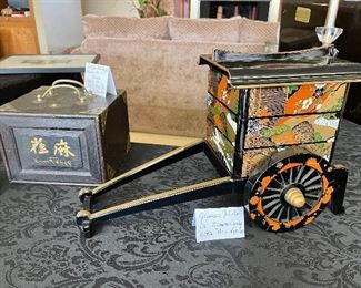 Antique Bone & Wood Mah-Jongg Mahjong Set-Patented 1923, Vintage Japanese Jubako Ox Drawn Candy Bento Box