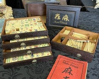 Antique Bone & Wood Mah-Jongg Mahjong Set-Patented 1923