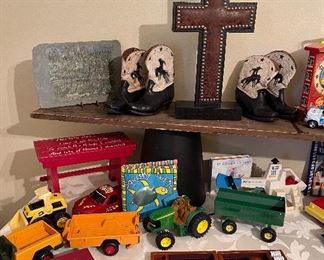 Vintage Tipico Kids Western Cowboy Boots, Toys, Dominoes, Backgammon 