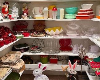 Christmas and Easter Decor, Tupperware, Lucite Acrylic Serving Trays, Cook books