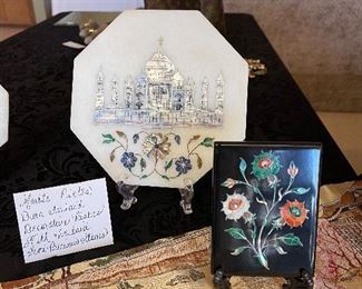 Marble &Onyx Pietra Dura Inlaid Decorative Plates With Semi Precious Stones 