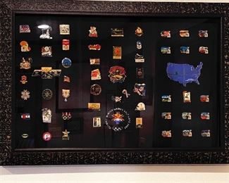 Frames Collection of Salt Lake City 2002 Winter Olympic Pins:  Chevrolet, Coca-Cola, Chevron Texaco, Sears, NBC and many more