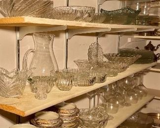 Theodore Haviland Limoges France Maintenon Cream Soup Bowls with Saucers, Crystal Pitcher, Bowls and Serving Pieces 