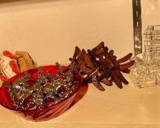 Vintage Fitz & Floyd Santa Napkin Holders, Pewter Christmas Napkin Rings, Acrylic Napkin Rings