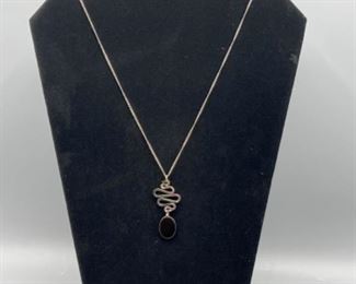 Black Stone Necklace With Sterling Chain